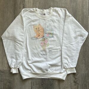 Vintage cat crewneck sweatshirt white